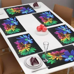Dakshya Industries Black & Blue 6 Pieces Printed Table Placemats-22