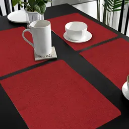 FABURAA 4 Pieces Red Textured Jute Table Placemats-15