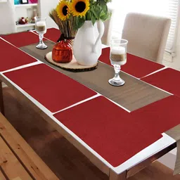 FABURAA Red 8 Pieces Jute Rectangle Table Placemats-2