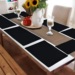 FABURAA 8 Pieces Black Textured Durable Table Placemats-25