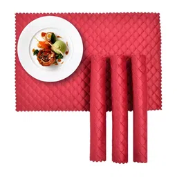 HOMADORN Red 6 Pieces Velvet Quilted Rectangular Table Placemats-16