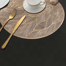 Dakshya Industries Gold Toned 2 Pieces Textured Rectangular Table Placemats-11