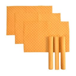 HOMADORN Yellow 6 Pieces Velvet Quilted Rectangular Table Placemats-14