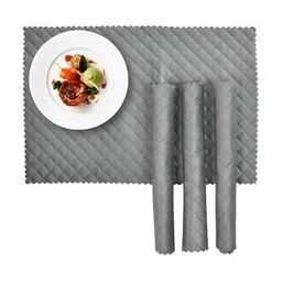 HOMADORN Grey 4 Pieces Velvet Quilted Rectangular Table Placemats-29