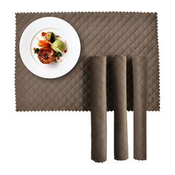 HOMADORN Brown 4 Pieces Velvet Quilted Rectangular Table Placemats-17