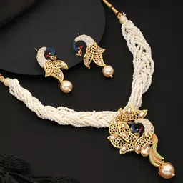 Aadvik Designs Gold-Plated & Pearl Beaded Peacock Jewellery Set-28