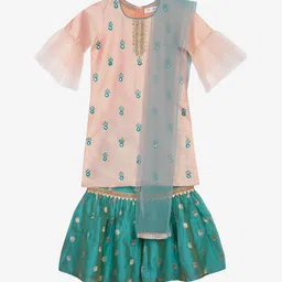 SAKA DESIGNS Girls Ethnic Motifs Embroidered Mirror Work Kurta with Sharara & With Dupatta-picture-26
