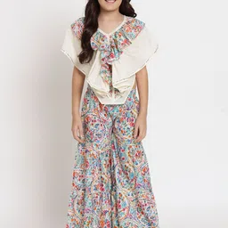 Readiprint Fashions Girls Floral Yoke Design Gotta Patti Pure Cotton Top with Sharara-image-21