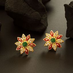 Anouk Gold-Plated American Diamond Studded Floral Shaped Studs-image-46