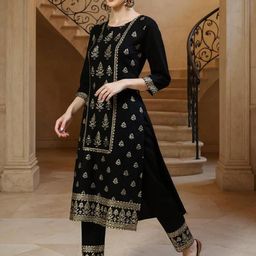 SZN Ethnic Motifs Printed Straight Kurta With Trousers & Dupatta-image-6