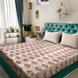 KLOTTHE Beige & Brown Floral Printed Cotton 400 TC King Bedsheet Sets 2.5 m x 2.25 m-image-99
