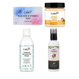 CARET ORGANIC Set of 4 Kojic Acid Soap, Onion Hair Oil, Haldi Face Pack & Aloevera Shampoo-31
