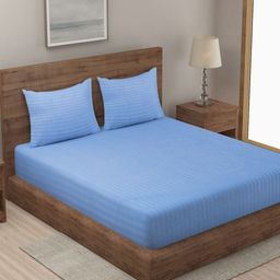 Myntra Elegant Homes Blue Striped 300 TC King Bedsheet Set 2.5 m x 2.2 m-image-109