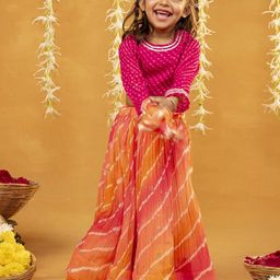Jilmil Girls Lehariya Printed Ready to Wear Lehenga & Blouse-image-3