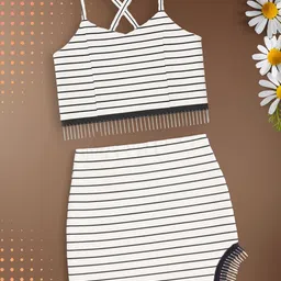 ADDYVERO Girls Striped Shoulder Strap Top With Skirt-picture-55