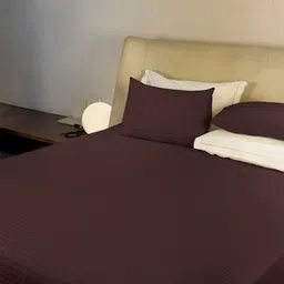 LABHAM Simple Living Brown Striped 210 TC Satin King Bedsheet With 2 Pillow Covers-picture-9
