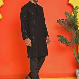 Jompers Men Embroidered Regular Chikankari Pure Cotton Kurta with Pyjamas-23