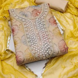 SAINOOR Floral Embroidered Stones & Beads Work Organza Semi-Stitched Dress Material-image-93