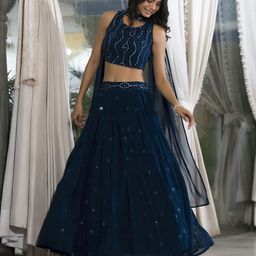 AKS Couture Embroidered Mirror Work Ready to Wear Lehenga & Blouse With Dupatta-image-75
