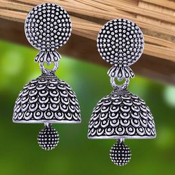 Anouk Rhodium-Plated Dome Shaped Oxidised Jhumkas-33