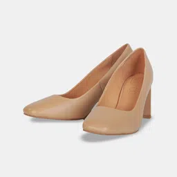 HEEL YOUR SOLE Leather Party Block Pumps with Buckles-4