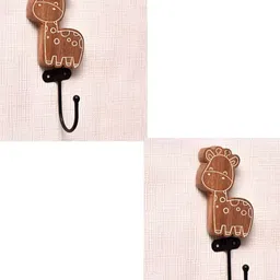 IndianShelf Brown & White 2 Pieces Wood Giraffe Wall Hangers Key Hooks-7
