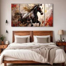 The Castle Decor Grey & Red 5 Pieces Horses Printed Wall Art-picture-5