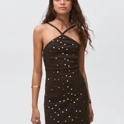 MANGO Open-Weave Sequinned Detail Shoulder Straps Crochet Party Mini Sheath Dress-image-10