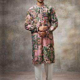 Rivaar By Rocky Star Floral Printed Mandarin Collar Kurta With Trousers-image-99