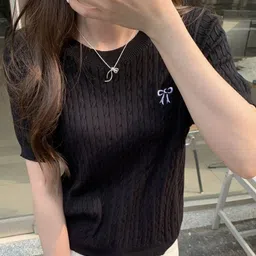 KPOP Women Round Neck Self Design Pullover-image-39