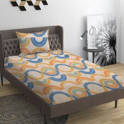 YaAkholic Blue 210 TC Single Bedsheet with 1 Pillow Covers-image-64