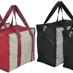 Small Size Canvas Shopping Bags for Carry Milk Grocery Fruits Vegetable with Reinforced Handles jhola Bag-Pack of 4 (Black & Maroon) Pack of 4 Grocery Bags-image-23