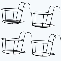 Hanging Basket for Flower Pots Hold Railing, Balcony, Terrace- Black(set of 4) Plant Container Set-image-49