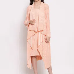 LELA Women Peach-Coloured Longline Satin Waterfall Shrug-23