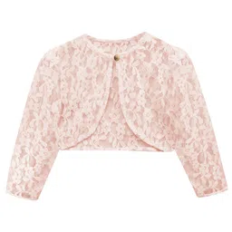 A.T.U.N. Girls Peach-Coloured Crop Button Lace Shrug-picture-54