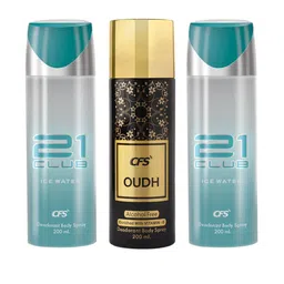 CFS Set Of 3 Oudh Black & 21 Club Deodorant Body Spray - 200ml Each image 1