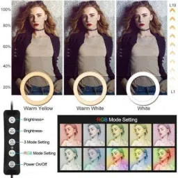 Webilla Ring Light, 13'' RGB Ring Light with adjustable Tripod Stand, Mini LED Dimmable Selfie Ring Light with Cell Phone Holder Desktop LED Lamp with USB Ring Flash image 2