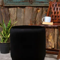 Shadowkart Black Velvet & Wooden Round Ottoman-image-75