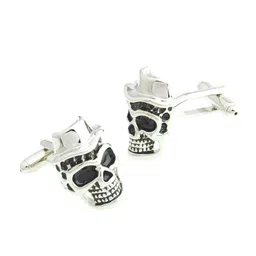 PELUCHE Silver-Toned & Black Quirky Skull Enamel Cufflink-image-53