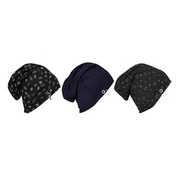 VIMAL JONNEY Unisex Pack Of 3 Black & Navy Blue Printed Beanies-14