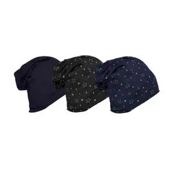VIMAL JONNEY Unisex Black & Navy Blue Pack Of 3 Printed Beanies-33