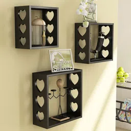 Home Sparkle Set Of 3 Black MDF Wall Shelves-54