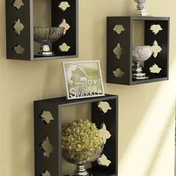 Home Sparkle Black Set Of 3 Wall Mounted Shelves-21