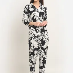 Claura Women Black & White Printed Cotton Night Suit-image-60