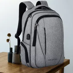 FUR JADEN Unisex Grey & Black Solid Backpack-26