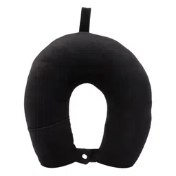 UrbanArts Black Fibre Filled Faux Velvet Lightweight Travel Pillow-14