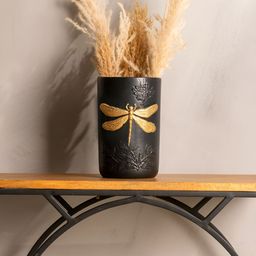 Glimpse Homes Black & Yellow Ceramic Dragonfly Flower Vase-image-1