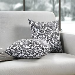 Aurave Black & White 2 Pieces Floral Square Cushion Covers-20