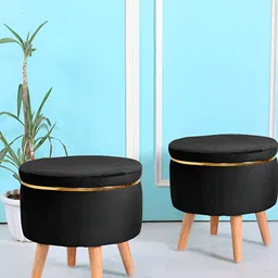 Shadowkart Black Wooden Velvet Pouffes Sitting Mudda Ottomans-image-45