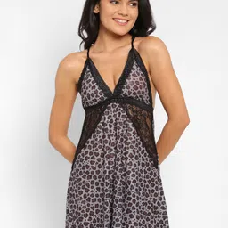N-Gal Women Black Lace Leopard Printed Baby Doll-image-21